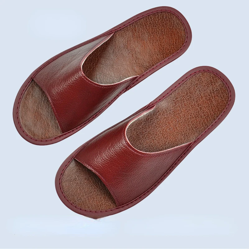 Flip Flop Leather Men - XIHAHA ฤดูร้อนแฟชั่น Cowhide รองเท้าแตะหนังแท้ผู้ชายด้านล่างนุ่มรองเท้าแตะผู้หญิงรองเท้าลื่นผู้หญิงรองเท้าแตะคู่