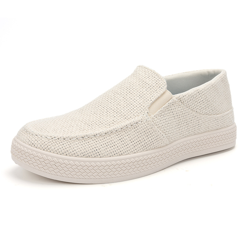 Espadrille Slip On - รองเท้าโลฟเฟอร์ผ้าลินินสำหรับผู้ชาย ระบายอากาศได้ดี หน้าผ้าทอ ทนทานต่อการสึกหรอ พื้นรองเท้าทำจากยาง เหมาะสำหรับใส่เดินเล่นในชีวิตประจำวัน