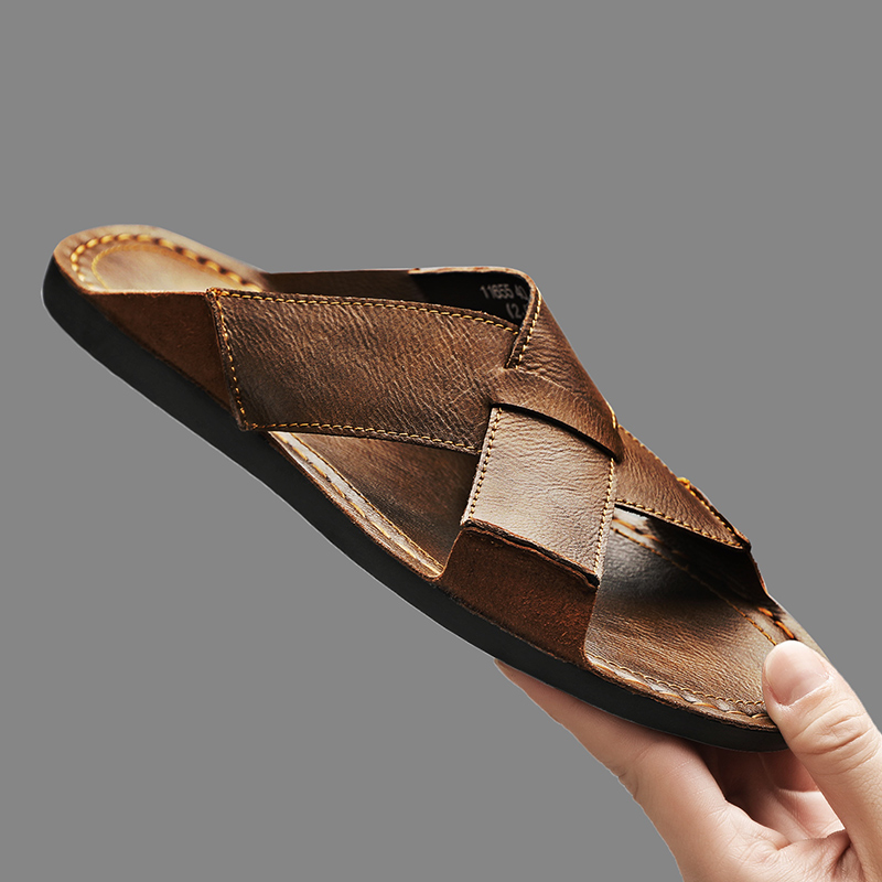 รองเท้าแตะหนังแท้แฟชั่นสำหรับผ - Flip Flop Leather Men บทวิจารณ์และราคา