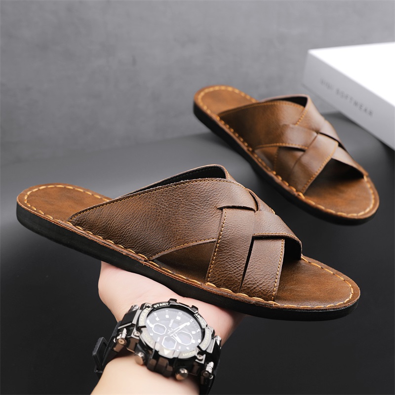 แฟชั่นรองเท้าแตะหนังแท้ผู้ชายฤ - Flip Flop Leather Men บทวิจารณ์และราคา
